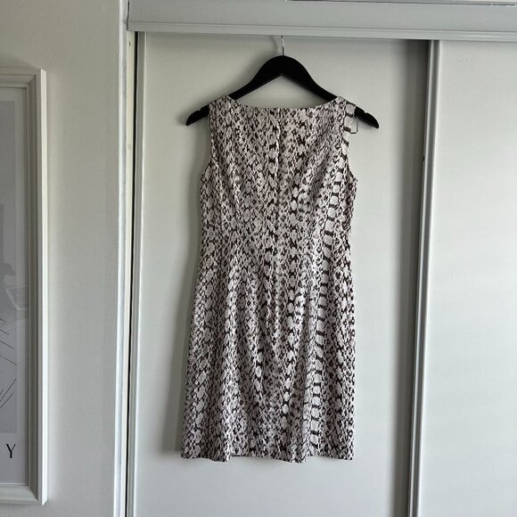 Max Mara | Brown & White Cotton Blend Round Neck Sleeveless Back Zip Dress - Picture 5 of 9